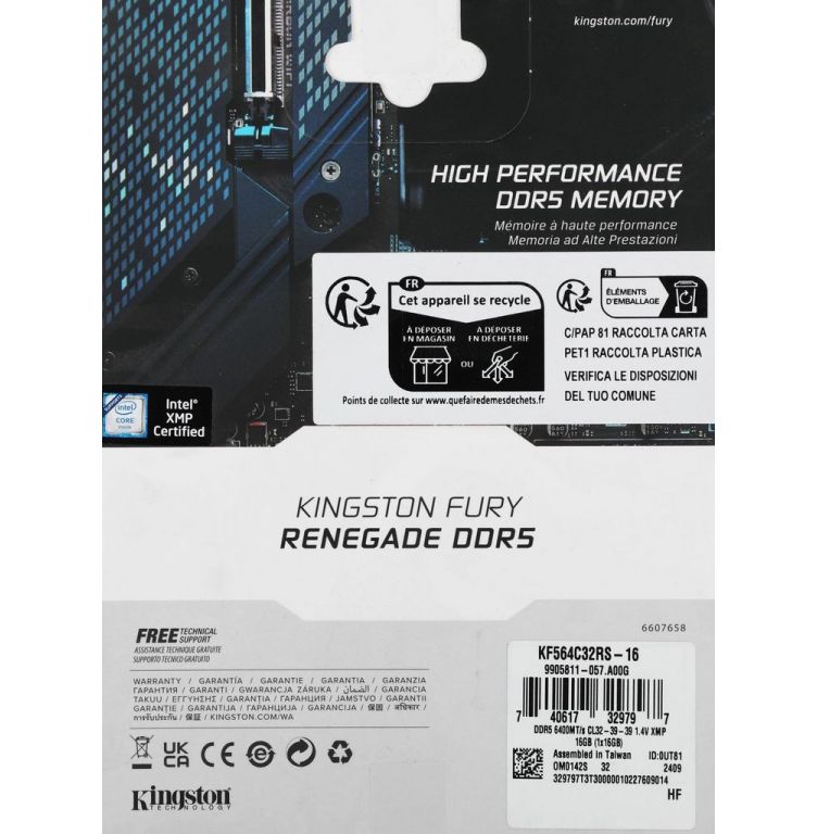 Оперативная память Kingston FURY Renegade 16ГБ DDR5 6400МГц KF564C32RS-16