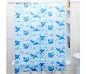 Штора для ванной комнаты «Дельфины», 180?180 см, полиэтилен, цвет голубой