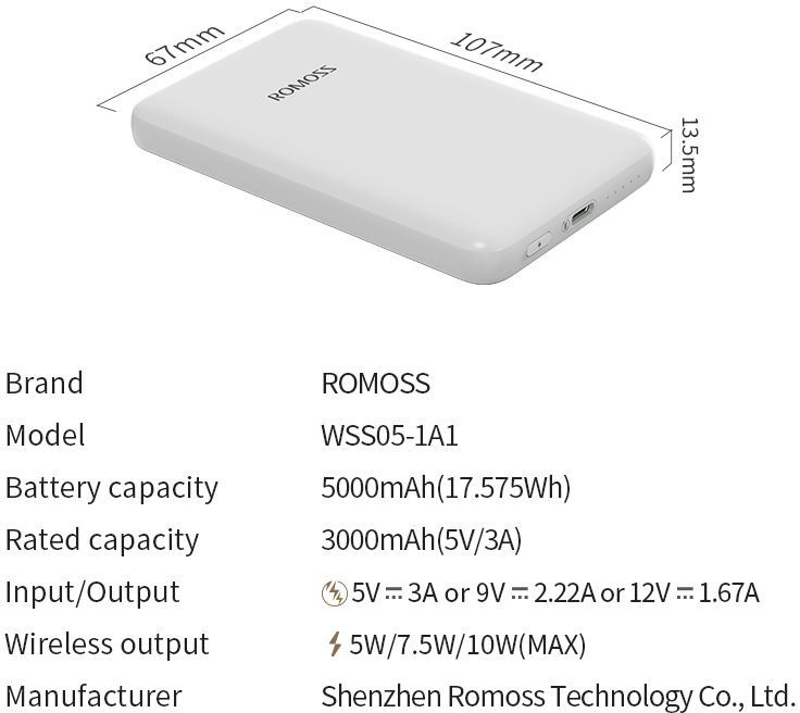 Внешний аккумулятор Romoss WSS05 (белый)