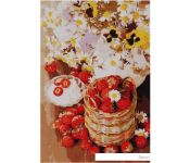 Картина по номерам Рыжий кот Цветы и корзина с ягодами Х-9154