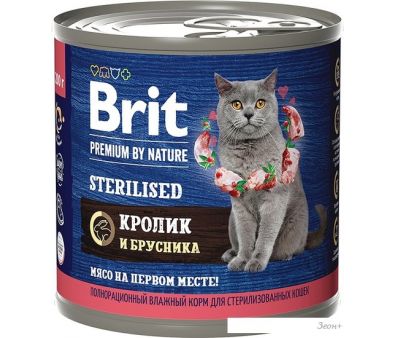 Натуральный корм для кошек Brit Premium By Nature для стерил. с кроликам и брусникой 200 г
