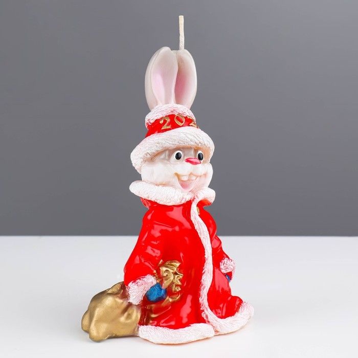 Свеча фигурная «Кролик-Дед Мороз», 14,5х9 см, 130 г
