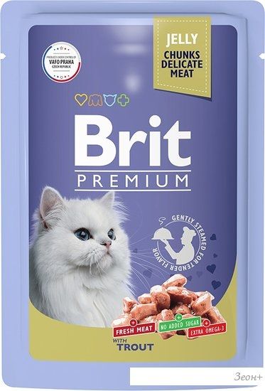 Пресервы Brit Premium для взрослых кошек форель в желе 85 г