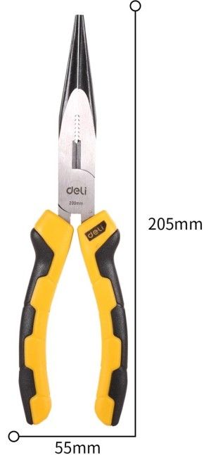 Удлиненные плоскогубцы Deli DL2108 200мм Сталь CrV, двухкомпонентная ручка