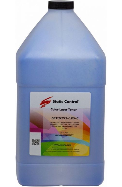 Тонер Static Control OKIUNIV3-1KG-C голубой флакон 1000гр. для принтера Oki C3300N/5500