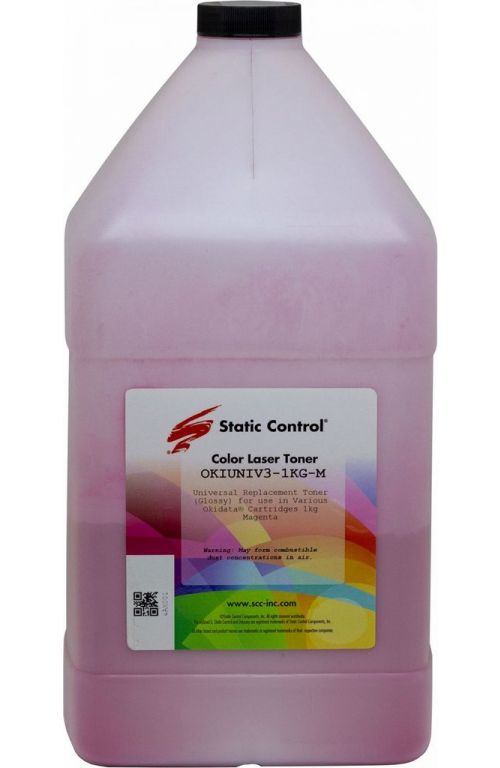 Тонер Static Control OKIUNIV3-1KG-M пурпурный флакон 1000гр. для принтера Oki C3300N/5500