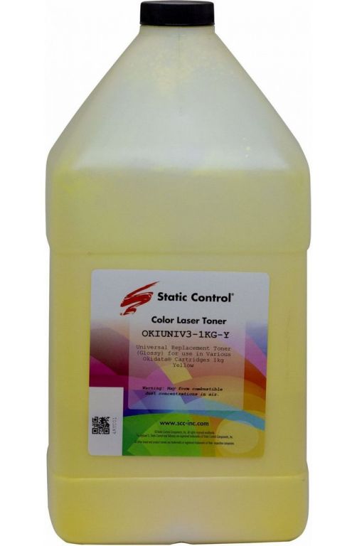 Тонер Static Control OKIUNIV3-1KG-Y желтый флакон 1000гр. для принтера Oki C3300N/5500