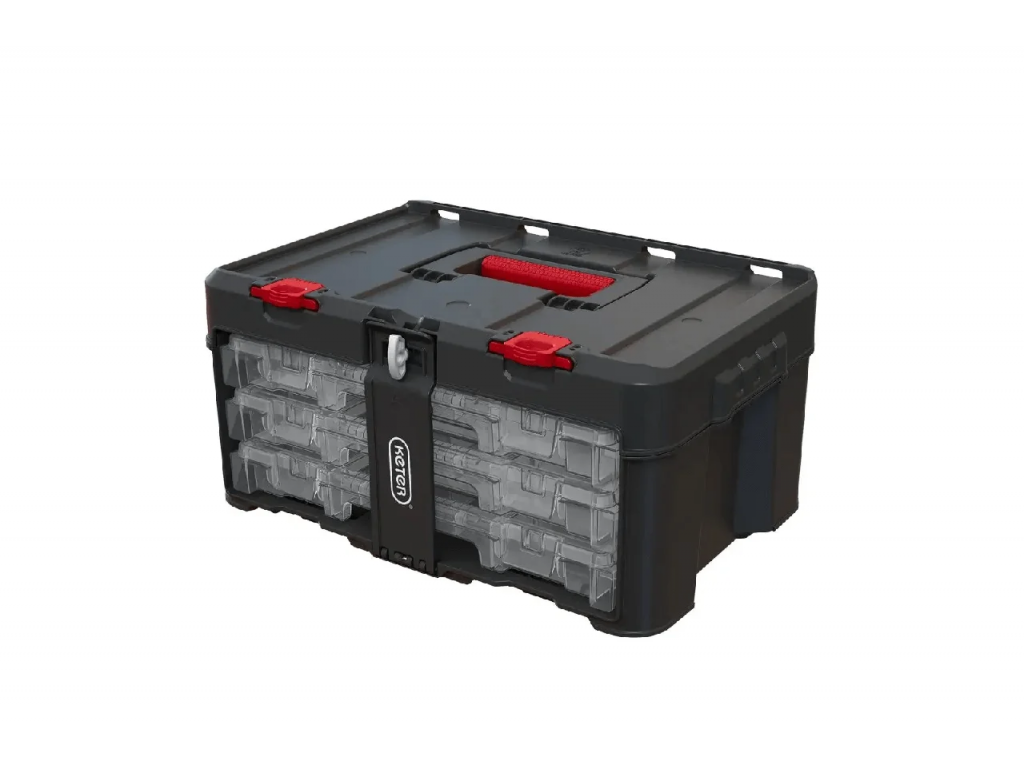 Ящик для инструментов Keter Stack'N'Roll 3 Organizers Set, чёрный, красный