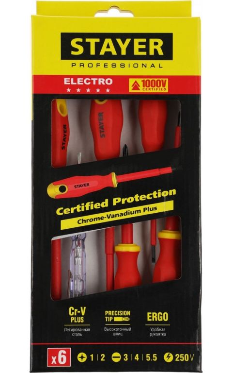 Набор отверток Stayer Profi Electro 100-250В, Cr-V 25145-H6_z01 (6 предметов)