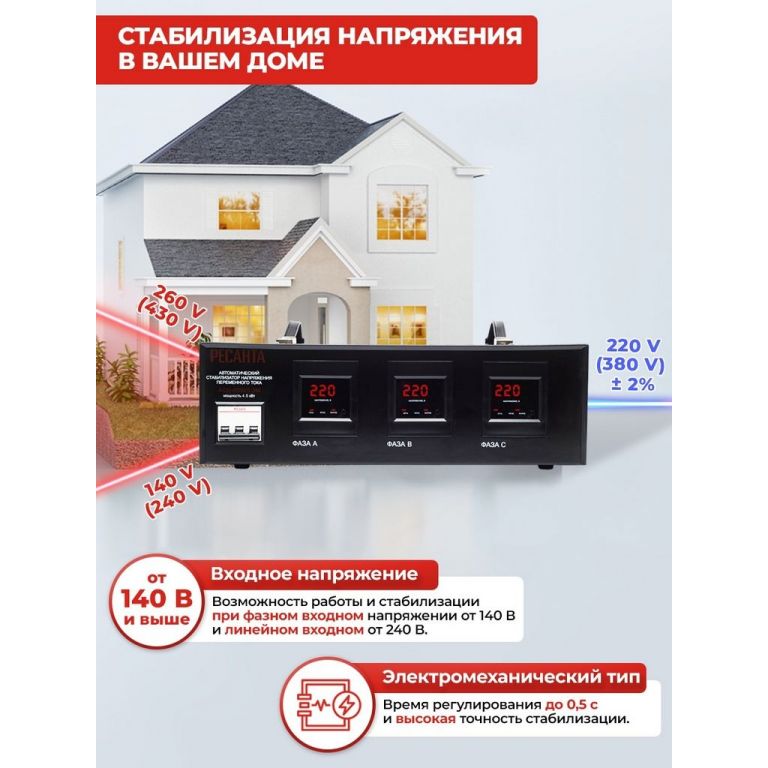 Стабилизатор напряжения Ресанта АСН-4500/3-ЭМ