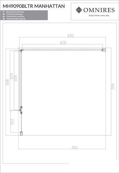Душевой уголок Omnires Manhattan ADC12X-ABLTR + ADR90X-BLTR