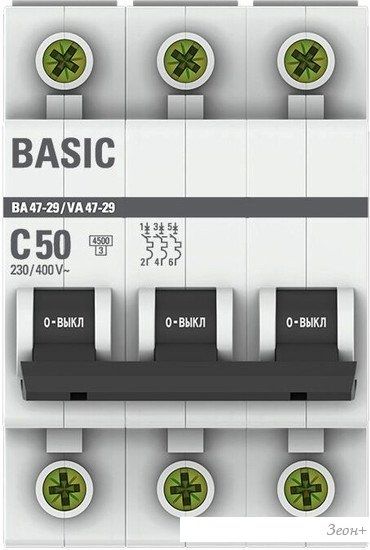 Выключатель автоматический EKF ВА 47-29 3P 50А (С) 4.5кА mcb4729-3-50C