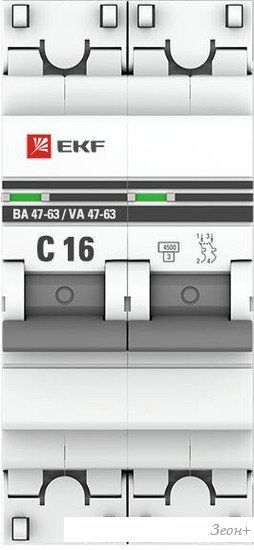 Выключатель автоматический EKF ВА 47-63 2P 16А (C) 4.5kA PROxima mcb4763-2-16C-pro