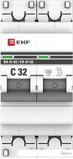 Выключатель автоматический EKF ВА 47-63 2P 32А (C) 4.5kA PROxima mcb4763-2-32C-pro