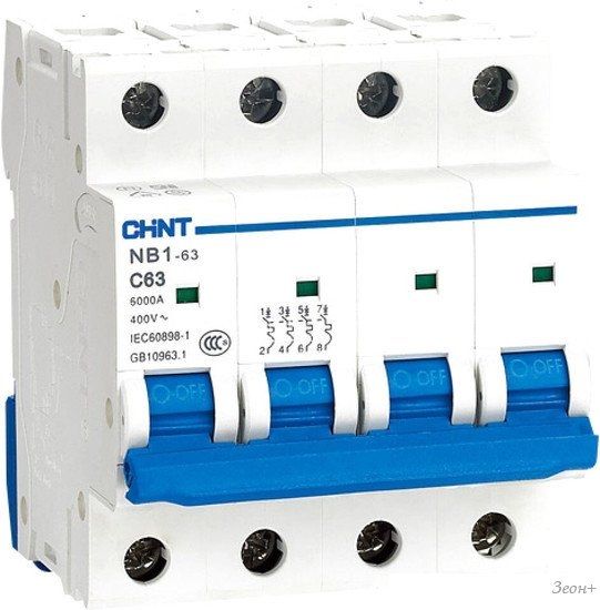 Выключатель автоматический Chint NB1-63 4P 20A 6кА (C) 179744