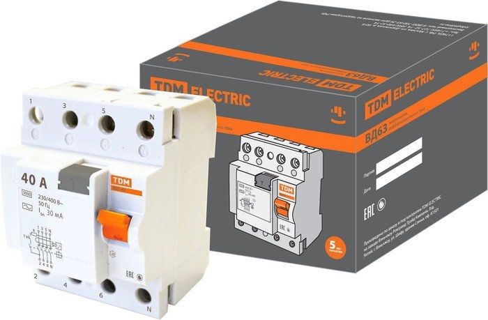 Устройство защитного отключения TDM Electric ВД63 4Р 40А 30мА SQ0220-0009