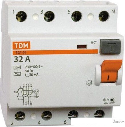 Устройство защитного отключения TDM Electric ВД1-63 4Р 16А 30мА SQ0203-0028