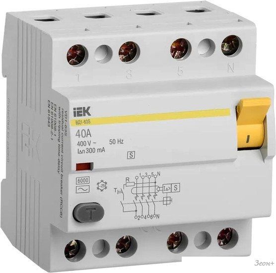 Устройство защитного отключения IEK ВД1-63S 4P 40А 300мА тип ACS MDV12-4-040-300