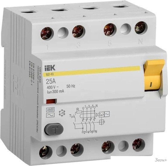 Устройство защитного отключения IEK ВД1-63 4Р 25А 300мА MDV10-4-025-300