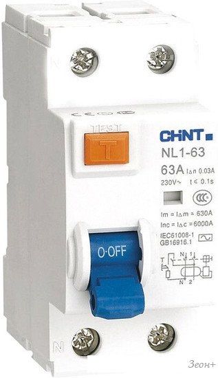 Устройство защитного отключения Chint NL1-63 2P 63А 30мА тип AC 6кА 200214