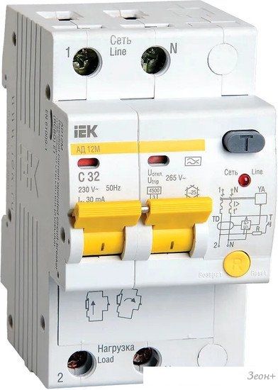 Дифференциальный автомат IEK АД-12М 2Р 32А 30мА MAD12-2-032-C-030