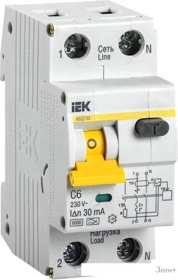 Дифференциальный автомат IEK АВДТ 32 C6 30мА MAD22-5-006-C-30
