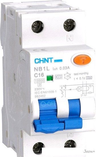 Дифференциальный автомат Chint NB1L 1P+N B 6А 30мА тип AC 10кА 203096