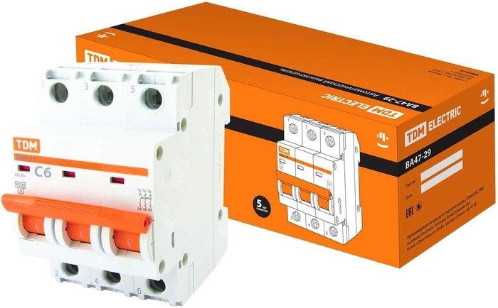 Выключатель автоматический TDM Electric ВА 47-29 3Р 6А (C) 4.5кА SQ0206-0105
