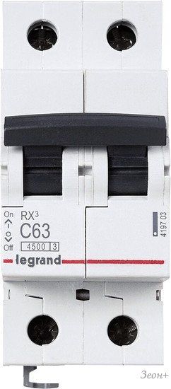 Выключатель автоматический Legrand RX3 2P C 63A 4.5кА 2M 419703