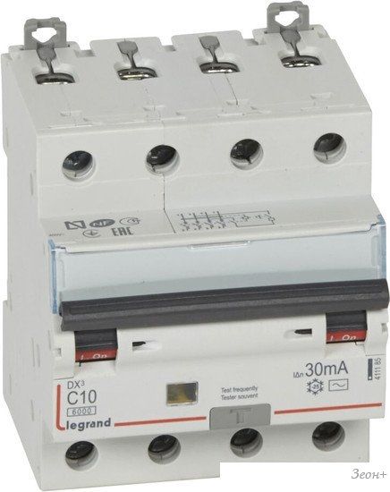 Дифференциальный автомат Legrand DX3 4P С 10A 30мА 6kА 4М 411185