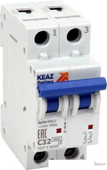 Выключатель автоматический КЭАЗ 2P C 16А 6кА OptiDin BM63-2C16-УХЛ3 260599