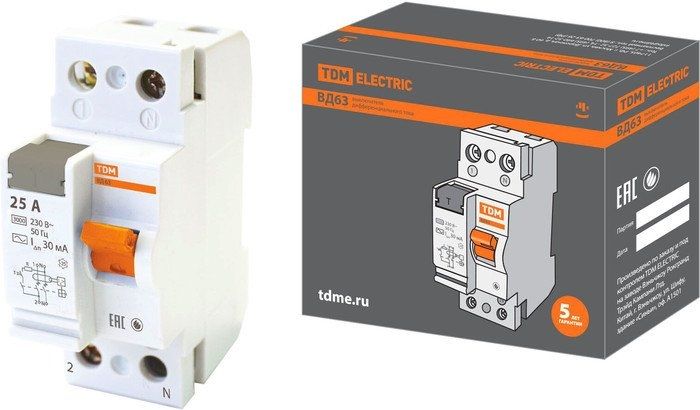 Устройство защитного отключения TDM Electric ВД63-2Р-25А-30мА SQ0220-0002