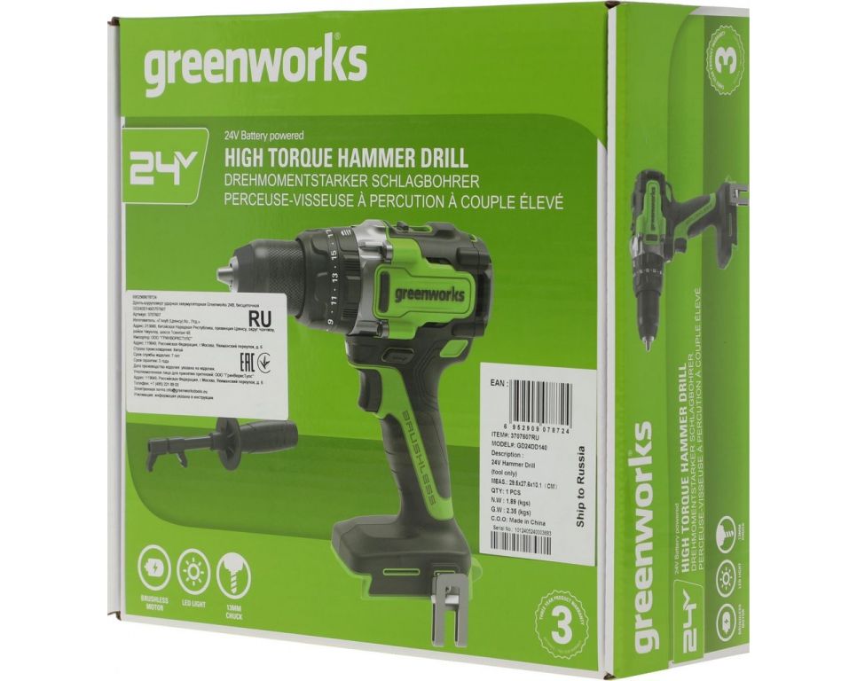 Ударная дрель-шуруповерт Greenworks GD24DD140 3707607 (без АКБ)