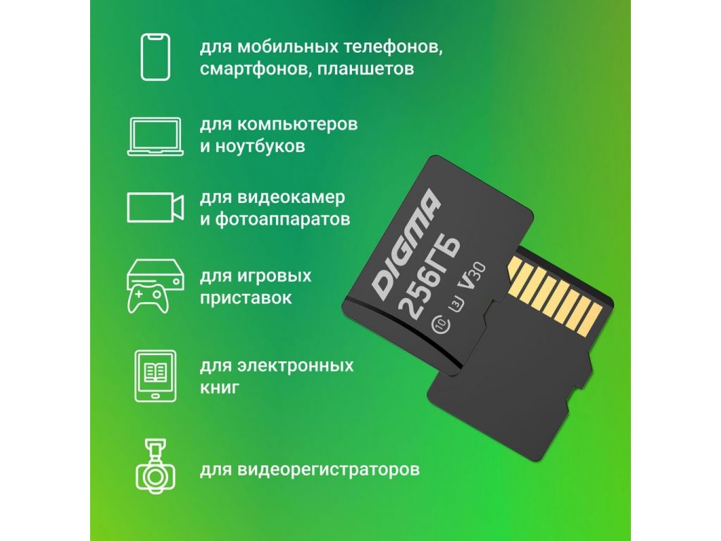 Карта памяти Digma MicroSDXC Class 10 Card30 DGFCA256A03