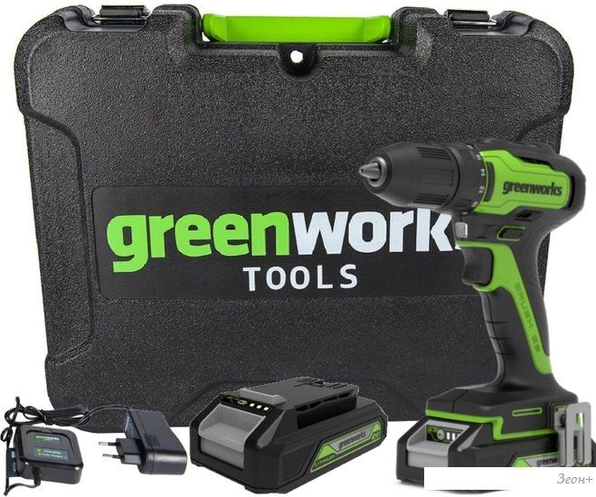 Дрель-шуруповерт Greenworks GD24DD35K2 3704007UA (с 1-м АКБ, кейс)