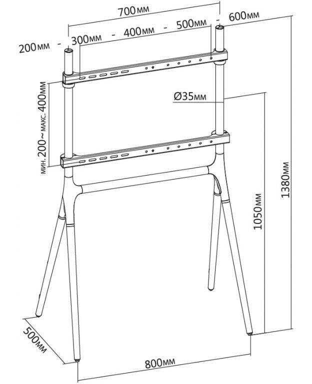 Подставка для телевизора Cactus CS-ST1247BKWN черный/орех 49"-70" макс.40кг напольный