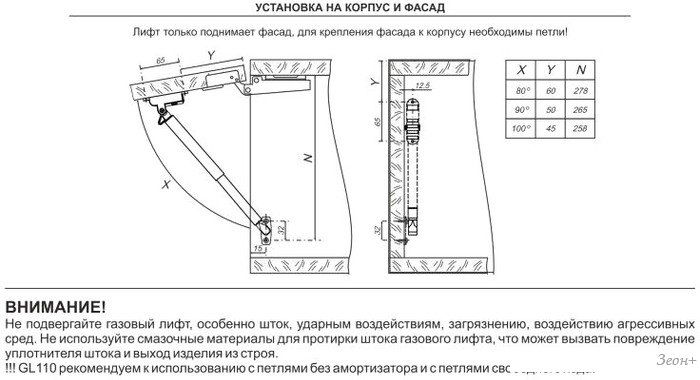 Газ-лифт Boyard Ozon с фиксацией положения и амортизацией GL110GRPH/50/3