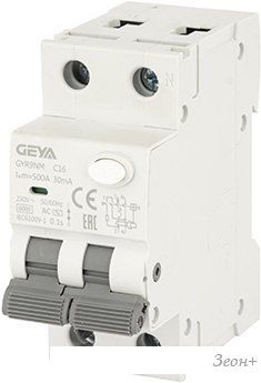 Дифференциальный автомат GEYA GYR9N 1P+N 16A C 6кА 30 мА AC GYR9NMC1630MA