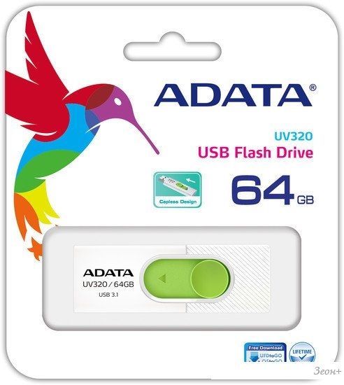 USB Flash A-Data UV320 64GB (белый/зеленый)