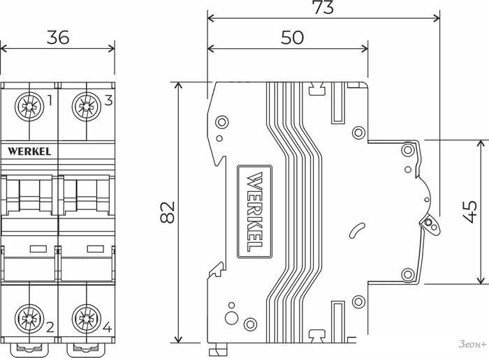 Выключатель автоматический Werkel 2P 50 A C 6 кА W902P506