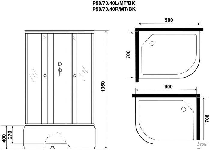 Душевая кабина Niagara Promo P90/70/40L/MT/BK 90x70x195