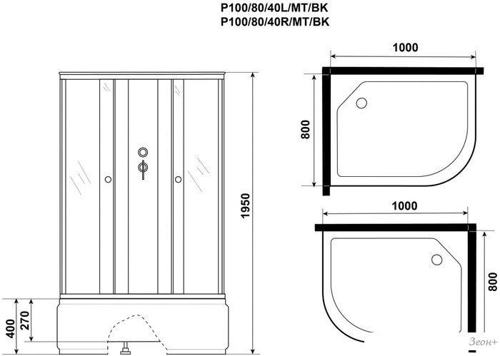 Душевая кабина Niagara Promo P100/80/40L/MT/BK 100x80x195