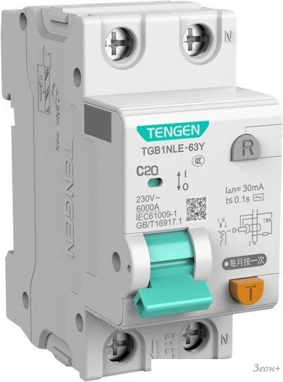 Дифференциальный автомат Tengen TGB1NLE-63Y 1P+N 20A C 6kA 30mA AC 2M TEN312172