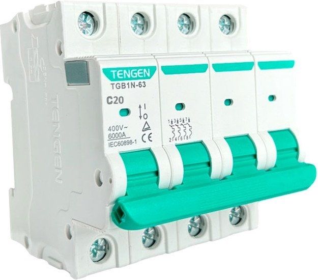 Выключатель автоматический Tengen TGB1N-63 4P 20A C 6kA 4M TGB1N-63-4-20C