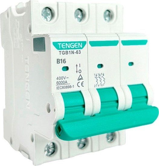 Выключатель автоматический Tengen TGB1N-63 3P 16A B 6kA 3M TGB1N-63-3-16B