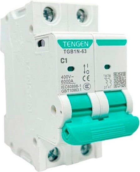 Выключатель автоматический Tengen TGB1N-63 2P 1A C 6kA 2M TGB1N-63-2-01C