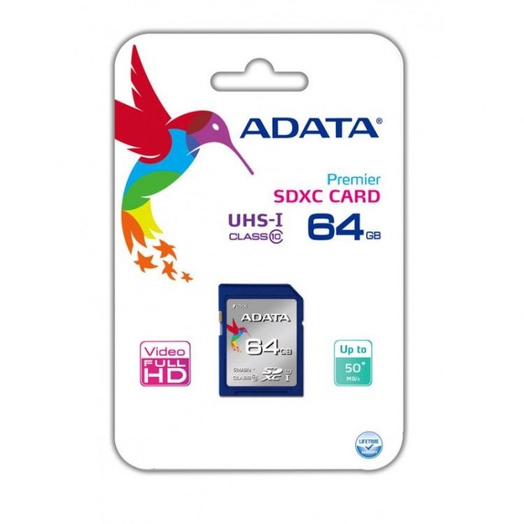 Карта памяти ADATA Premier SDXC UHS-I (Class 10) 64GB (ASDX64GUICL10-R)