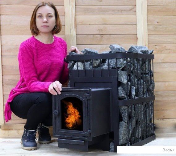 Банная печь ComfortProm Сталь 8мм 20м3, чугунная дверь со стеклом