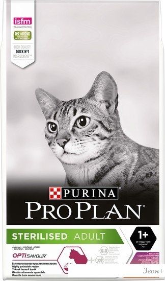 Сухой корм для кошек Pro Plan Sterilised Adult OptiSavour с уткой и печенью 10 кг