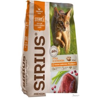 Сухой корм для кошек Sirius для стерилизованных с уткой и клюквой 10 кг